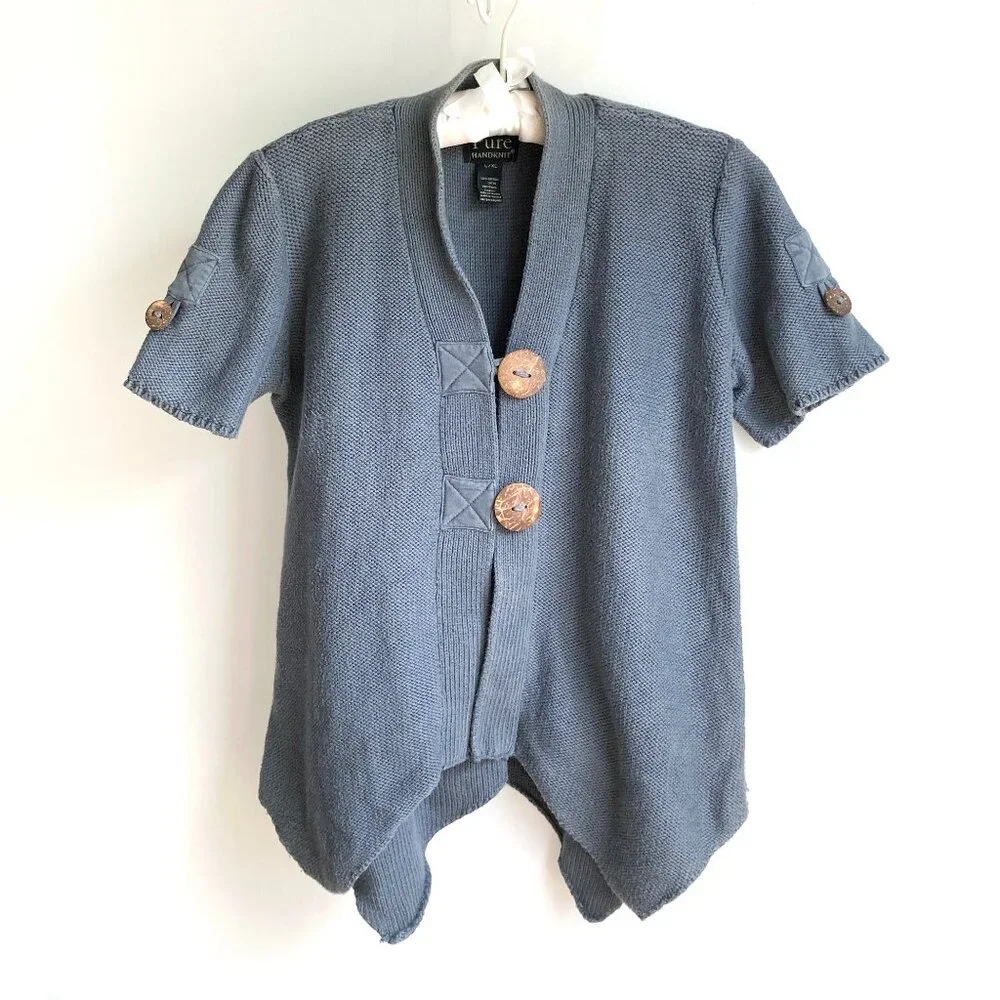 PURE Handknit Cotton Short Sleeve Cardigan - Picture 1 of 9